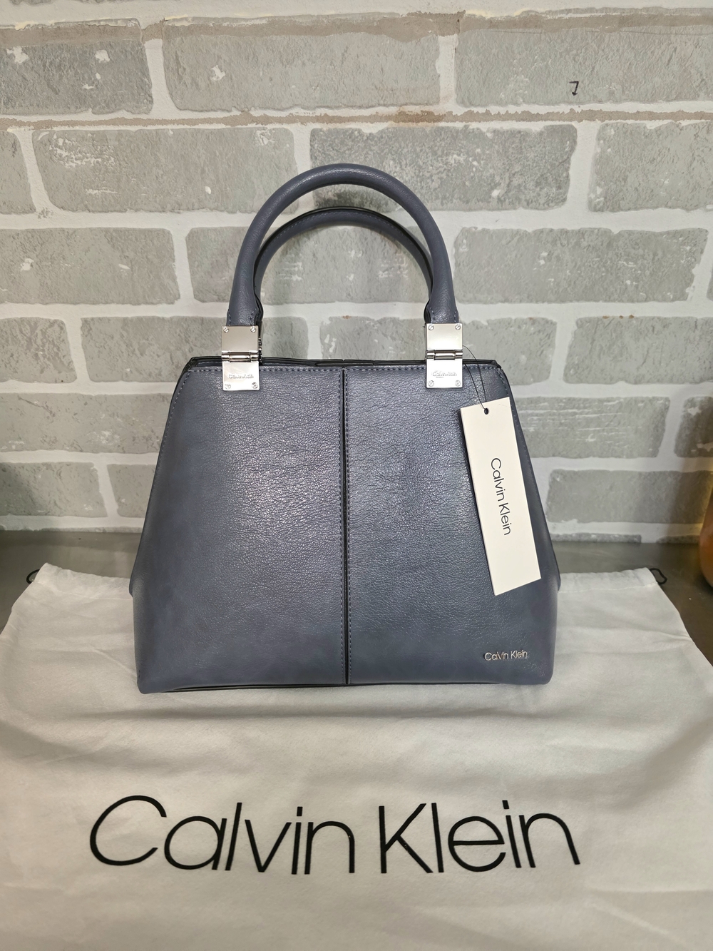 Calvin Klein Women's Slate Blue Leather Top-Handle Bag
